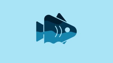 Blue Fish icon isolated on blue background. 4K Video motion graphic animation .