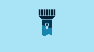 Blue Flashlight for diver icon isolated on blue background. Diving underwater equipment. 4K Video motion graphic animation .