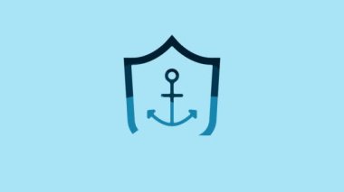 Blue Anchor inside shield icon isolated on blue background. 4K Video motion graphic animation .