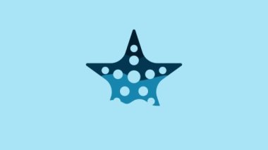 Blue Starfish icon isolated on blue background. 4K Video motion graphic animation .