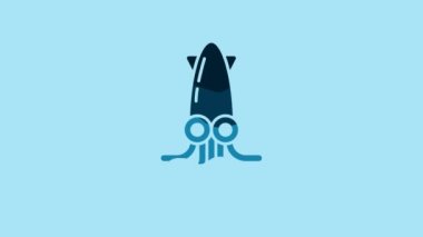 Blue Octopus icon isolated on blue background. 4K Video motion graphic animation .