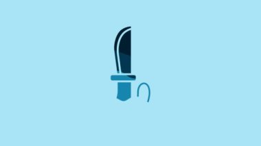 Blue Knife icon isolated on blue background. Army knife. 4K Video motion graphic animation .