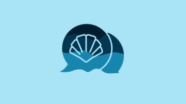 Blue Scallop sea shell icon isolated on blue background. Seashell sign. 4K Video motion graphic animation .