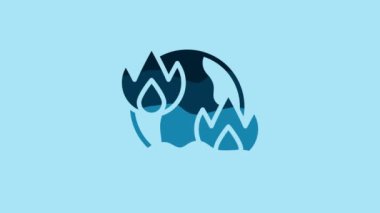 Blue Global warming fire icon isolated on blue background. 4K Video motion graphic animation .