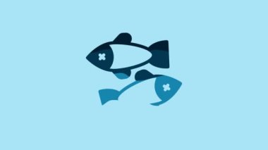Blue Dead fish icon isolated on blue background. 4K Video motion graphic animation .