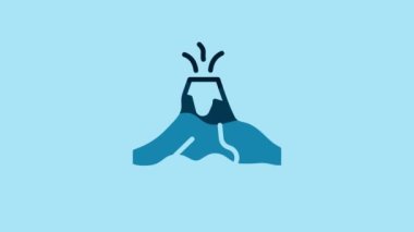 Blue Volcano eruption with lava icon isolated on blue background. 4K Video motion graphic animation .
