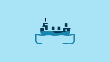 Blue Oil tanker ship icon isolated on blue background. 4K Video motion graphic animation .