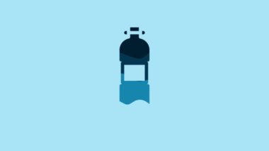 Blue Bottle of water icon isolated on blue background. Soda aqua drink sign. 4K Video motion graphic animation .