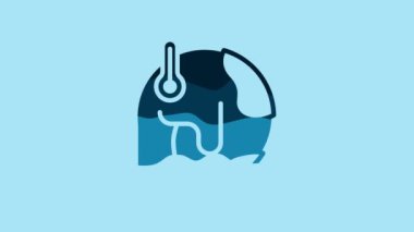 Blue Planet earth melting to global warming icon isolated on blue background. Ecological problems and solutions - thermometer. 4K Video motion graphic animation .