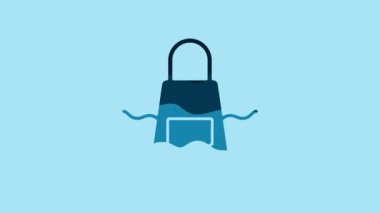 Blue Kitchen apron icon isolated on blue background. Chef uniform for cooking. 4K Video motion graphic animation .