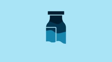 Blue Closed glass bottle with milk icon isolated on blue background. 4K Video motion graphic animation .