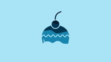 Blue Cake icon isolated on blue background. Happy Birthday. 4K Video motion graphic animation .