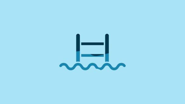 蓝色游泳池 梯子图标隔离在蓝色背景上 4K视频运动图形动画 — 图库视频影像