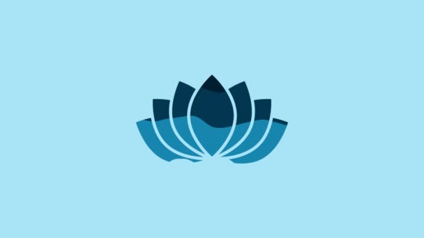 Синьому Фоні Ізольовано Синю Ікону Квітки Лотоса Відеографічна Анімація — стокове відео
