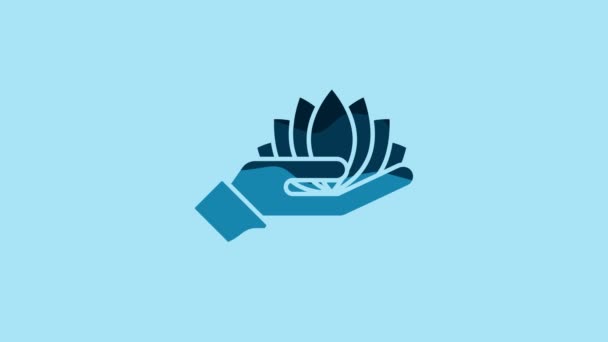 Blue Lotus Flower Icon Isolated Blue Background Video Motion Graphic — Stock Video