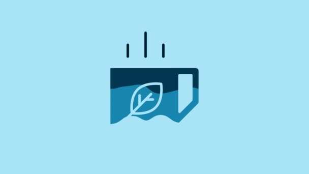 蓝色的茶杯和叶子图标隔离在蓝色的背景上 4K视频运动图形动画 — 图库视频影像