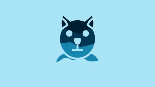 Blue Cat Icon Isolated Blue Background Animal Symbol Video Motion — Vídeos de Stock
