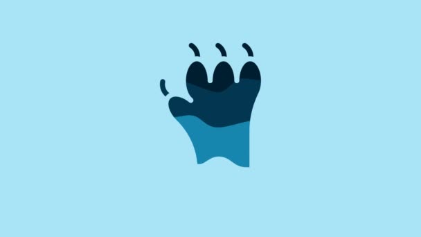 Blue Paw Print Icon Isolated Blue Background Dog Cat Paw — Stockvideo