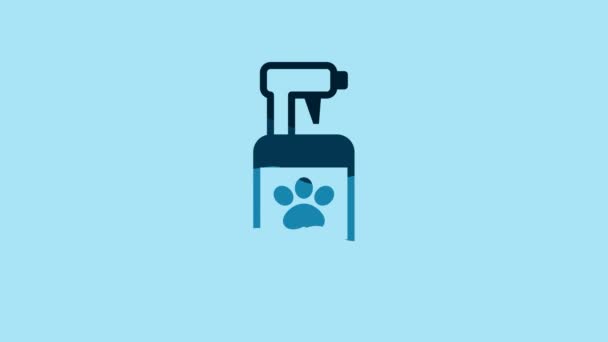 青の背景に隔離された青ペットシャンプーアイコン ペットケアサイン 犬のクリーニングシンボル 4Kビデオモーショングラフィックアニメーション — ストック動画