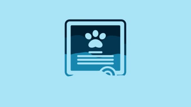 Blue Medical Certificate Travel Dog Cat Icon Isolated Blue Background — Αρχείο Βίντεο