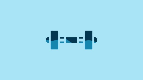 Blue Dumbbell Icon Isolated Blue Background Muscle Lifting Icon Fitness — Stockvideo