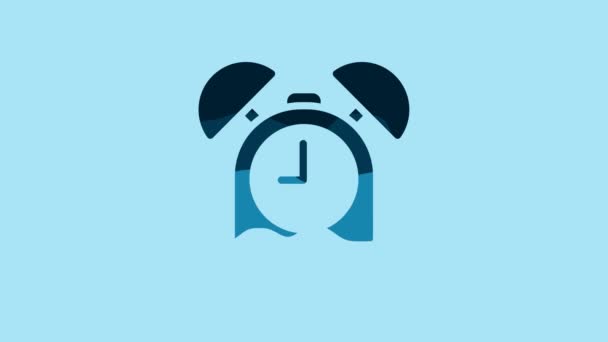 Blue Alarm Clock Icon Isolated Blue Background Wake Get Concept — Wideo stockowe