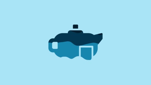 Синий Значок Традиционной Чайной Церемонии Синем Фоне Чайник Чашкой Видеографическая — стоковое видео