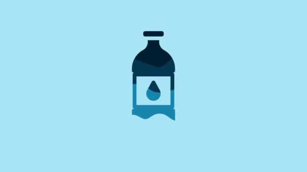 青い背景に分離された水のアイコンの青いボトル ソーダアクアドリンクの看板 4Kビデオモーショングラフィックアニメーション — ストック動画