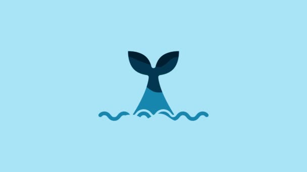 Blue Whale Tail Ocean Wave Icon Isolated Blue Background Video — Stok video
