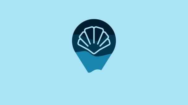 Blue Scallop Sea Shell Icon Isolated Blue Background Seashell Sign — Αρχείο Βίντεο