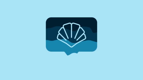 蓝色鳞片海贝壳图标孤立在蓝色背景 西谢尔标志 4K视频运动图形动画 — 图库视频影像