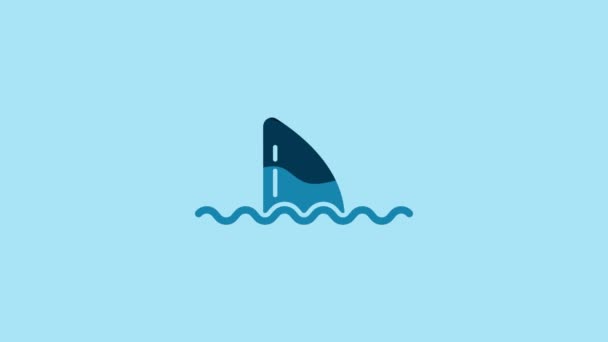 Blue Shark Fin Ocean Wave Icon Isolated Blue Background Video — Stockvideo