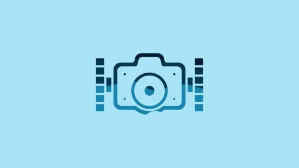 Blue Photo Camera Diver Icon Isolated Blue Background Foto Camera — Stok video