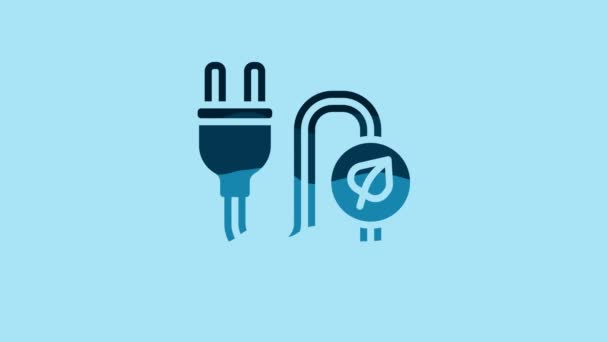 Blue Electric Saving Plug Leaf Icon Isolated Blue Background Energy — Vídeos de Stock