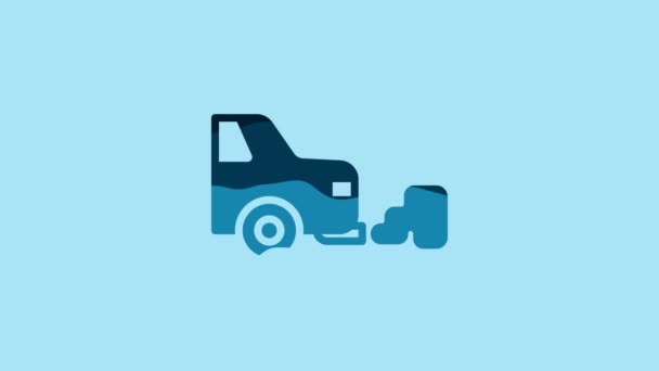Иконка Выхлопа Синего Автомобиля Синем Фоне Видеографическая Анимация — стоковое видео