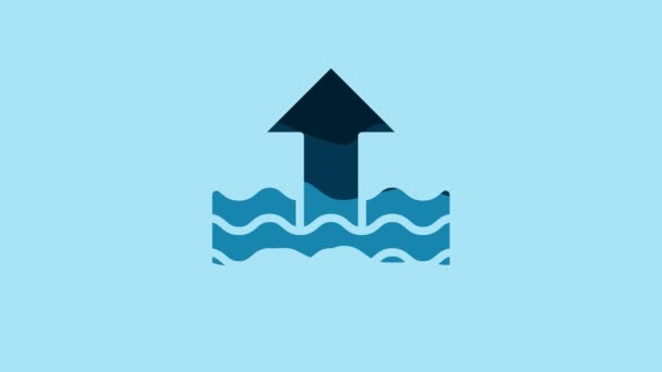 Blue Rise Water Level Icon Isolated Blue Background Video Motion — Stok video