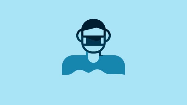 青い背景に隔離された医療用保護マスクのアイコンに青い男の顔 隔離だ 4Kビデオモーショングラフィックアニメーション — ストック動画