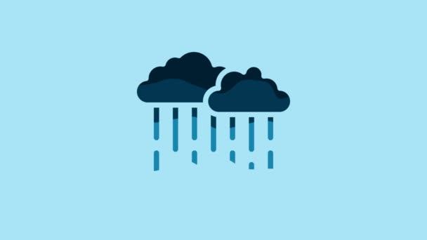 青い背景に雨のアイコンが隔離されたブルークラウド 雨滴と雨の雲の降水量 4Kビデオモーショングラフィックアニメーション — ストック動画