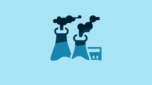 Blue Smoke Factory Icon Isolated Blue Background Environmental Pollution Problem — Αρχείο Βίντεο