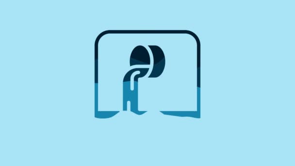 Blue Wastewater Icon Isolated Blue Background Sewer Pipe Pipe Flowing — Wideo stockowe