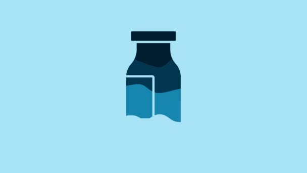 蓝色封闭玻璃瓶 牛奶图标隔离在蓝色背景 4K视频运动图形动画 — 图库视频影像
