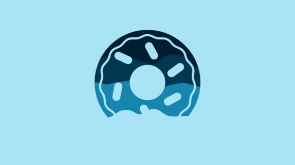 Blue Donut Sweet Glaze Icon Isolated Blue Background Video Motion — Stock Video