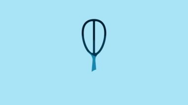 Blue Kitchen whisk icon isolated on blue background. Cooking utensil, egg beater. Cutlery sign. Food mix symbol. 4K Video motion graphic animation .