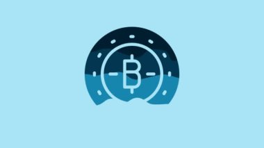 Blue Cryptocurrency coin Bitcoin icon isolated on blue background. Physical bit coin. Blockchain based secure crypto currency. 4K Video motion graphic animation .