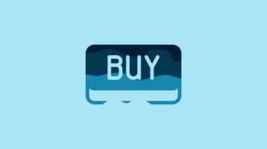Blue Buy button icon isolated on blue background. Financial and stock investment market concept. 4K Video motion graphic animation .