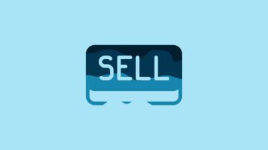 Blue Sell button icon isolated on blue background. Financial and stock investment market concept. 4K Video motion graphic animation .