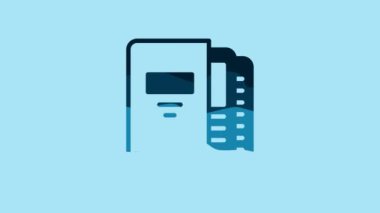 Blue Office folders with papers and documents icon isolated on blue background. Office binders. Archives folder sign. 4K Video motion graphic animation .