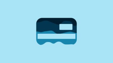 Blue Credit card icon isolated on blue background. Online payment. Cash withdrawal. Financial operations. Shopping sign. 4K Video motion graphic animation .