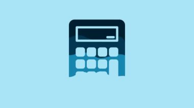Blue Calculator icon isolated on blue background. Accounting symbol. Business calculations mathematics education and finance. 4K Video motion graphic animation .