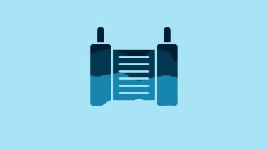 Blue Torah scroll icon isolated on blue background. Jewish Torah in expanded form. Star of David symbol. Old parchment scroll. 4K Video motion graphic animation .